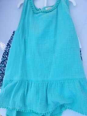 MatchingSet - Turquoise Ruffle Sleeveless Top - Floral Printed  Short - Size 7-8